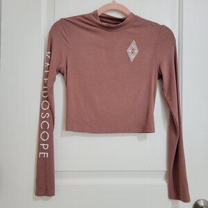 Kaleidoscope Studios Long Sleeves Mock Neck Yoga Crop Top Dusty Pink S